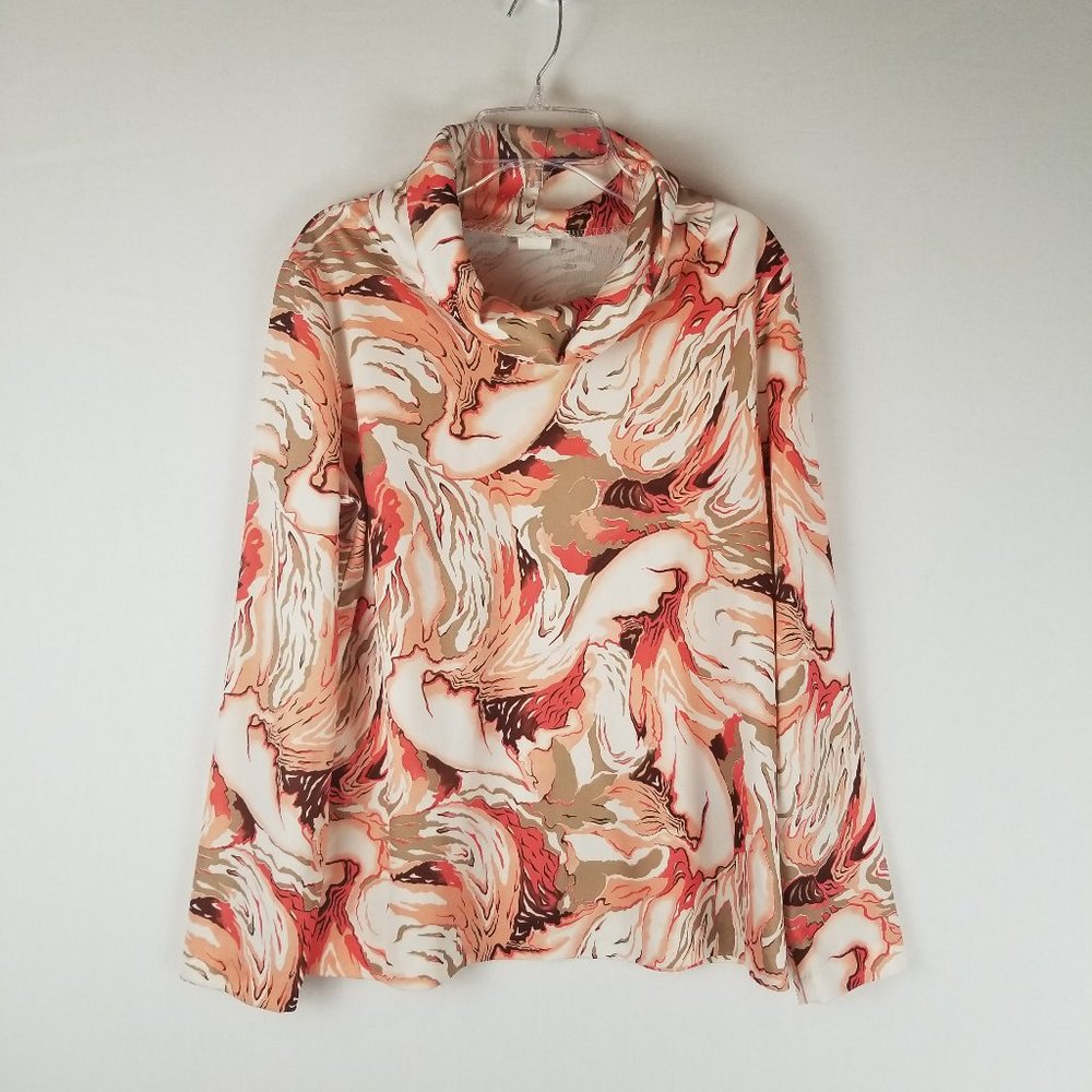 Vintage Stone Marbled Geode Print Cowl Neck Long Sleeve Blouse Sz M
